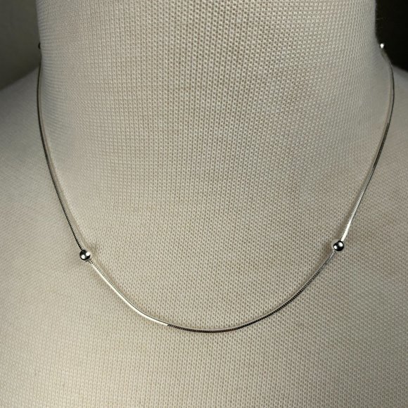 NEW 18" Real Silver Square Snake Chain & Bead Stationed Necklace - Picture 2 of 7
